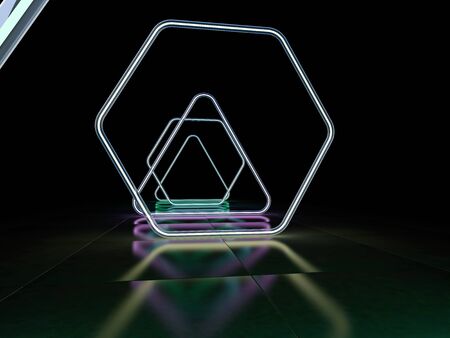 Neon abstract background of lines. 3D renderingの写真素材