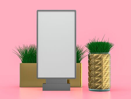 Digital media blank white screen panel mockup on pink background. 3D renderingの写真素材