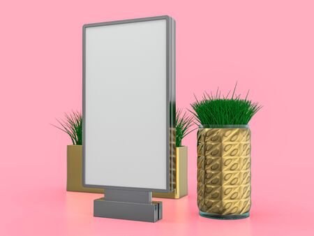 Digital media blank white screen panel mockup on pink background. 3D renderingの写真素材