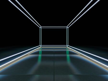 Neon abstract background of lines. 3D renderingの写真素材