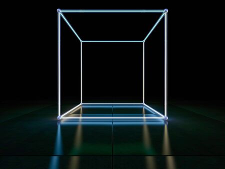 Neon abstract background of lines. 3D renderingの写真素材