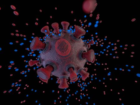 Covid-19. Pathogen respiratory coronavirus 2019-ncov flu. Pandemic risk concept. 3D renderingの写真素材