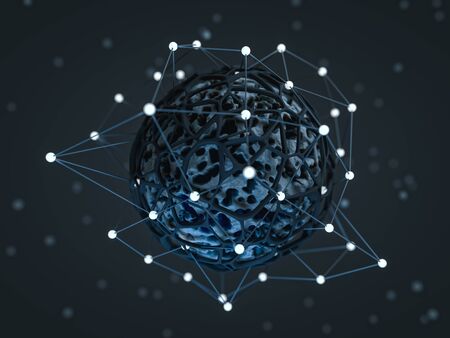 Abstract sphere, consisting of points. Futuristic technology space style. Modern science and technology element. 3D renderingの写真素材