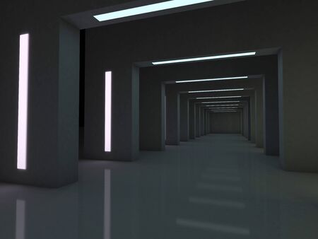 Abstract modern architecture background, empty open space dark interior. 3D renderingの写真素材