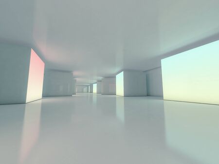 Abstract modern architecture background, empty open space interior. 3D renderingの写真素材