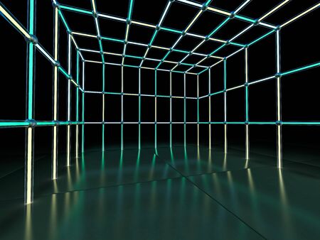 Neon abstract background of lines. 3D renderingの写真素材