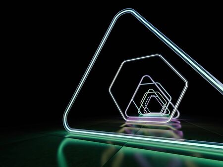 Neon abstract background of lines. 3D renderingの写真素材