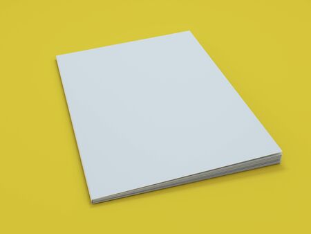 Blank photorealistic brochure mockup on yellow background. 3D renderingの写真素材