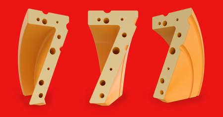 Number 7. Digital sign. Cheese alphabet and font. Set of three view points on red. 3D renderingの写真素材
