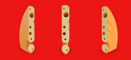 Exclamation mark symbol. Cheese alphabet and font. Set of three view points on red. 3D renderingの写真素材