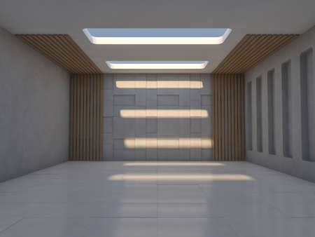 Abstract modern architecture background, empty open space interior. 3D renderingの写真素材