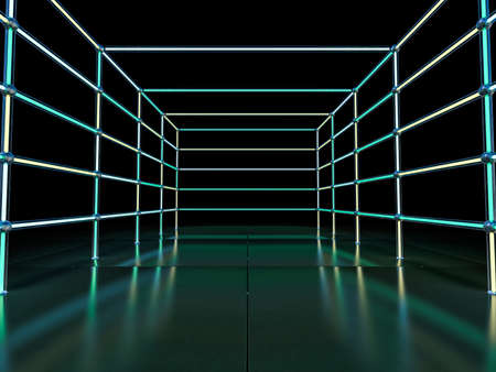 Neon abstract background of lines. 3D renderingの写真素材