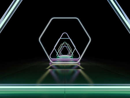 Neon abstract background of lines. 3D renderingの写真素材