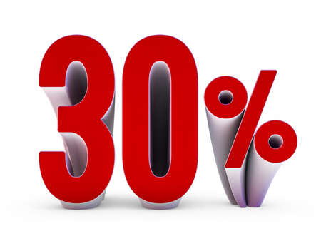 Seasonal sales background. Lettering of 30 percent on white. 3D renderingの写真素材