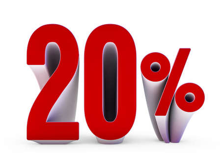 Seasonal sales background. Lettering of 20 percent on white. 3D renderingの写真素材