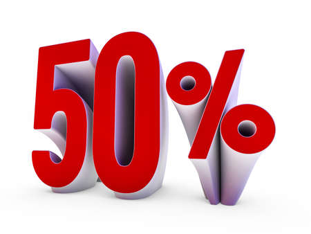 Seasonal sales background. Lettering of 50 percent on white. 3D renderingの写真素材