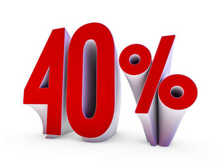 Seasonal sales background. Lettering of 40 percent on white. 3D renderingの写真素材
