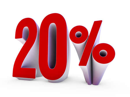 Seasonal sales background. Lettering of 20 percent on white. 3D renderingの写真素材