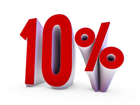 Seasonal sales background. Lettering of 10 percent on white. 3D renderingの写真素材