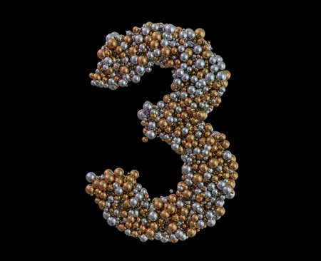 Light gold digit three on the background. 3D rendering