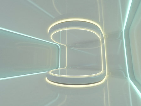Abstract modern architecture background, empty open space interior. 3D renderingの写真素材