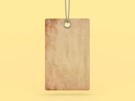 Brown label or price tag on yellow background. 3Dの写真素材