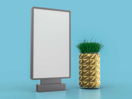 Digital media blank white screen mockup on blue background. 3D illustrationの写真素材
