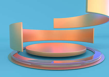 Abstract composition with podium. Futuristic blue interior. 3D illustrationの写真素材