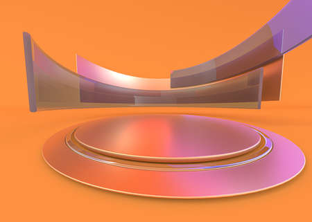 Abstract composition with podium. Futuristic interior orange. 3D illustrationの写真素材