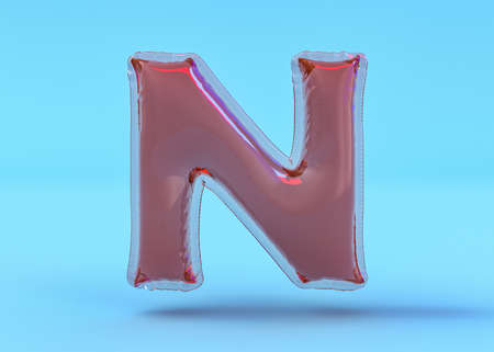 Capital letter N. Uppercase. Transparent balloon font. 3D illustrationの写真素材