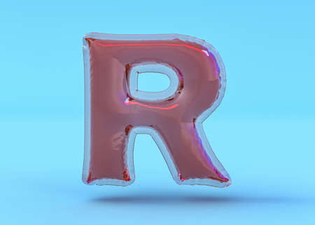 Capital letter R. Uppercase. Transparent balloon font. 3D illustrationの写真素材