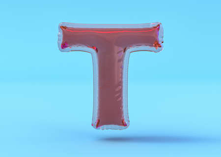 Capital letter T. Uppercase. Transparent balloon font. 3D illustrationの写真素材