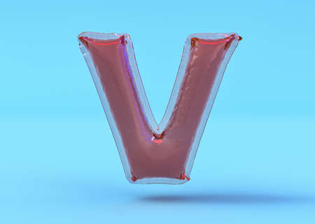 Capital letter V. Uppercase. Transparent balloon font. 3D illustrationの写真素材