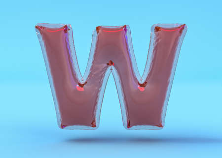 Capital letter W. Uppercase. Transparent balloon font. 3D illustrationの写真素材