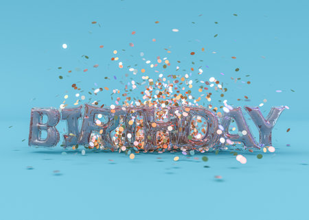 Word happy birthday in english alphabet from balloons. Holidays. 3D illustrationの写真素材