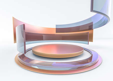 Abstract composition with podium. Futuristic interior backdrop. 3D illustrationの写真素材