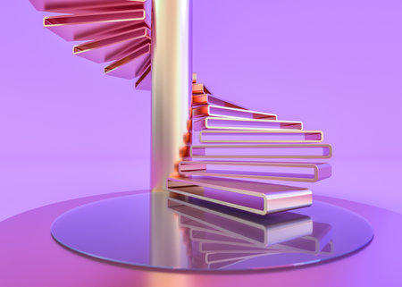 Glass spiral staircase, abstract architecture wallpaper. 3D illustrationの写真素材