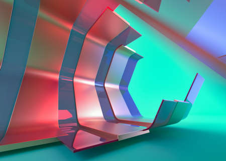 Abstract composition. Futuristic blue interior. 3D illustrationの写真素材
