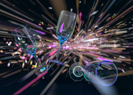 Empty glasses on blurred background. 3D illustrationの写真素材