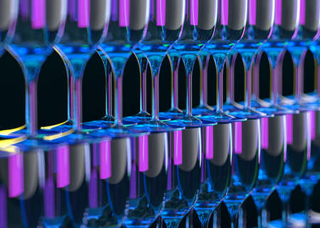 Empty glasses on blurred background. 3D illustrationの写真素材