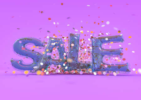 Words Sale made of inflatable balloons on pink background. 3D illustrationの写真素材