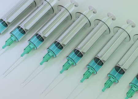 Fairly standard design single use syringe isolated. 3D illustrationの写真素材