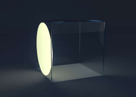 Acrylic box abstract with lamp. Shadow and reflection. 3D illustrationの写真素材