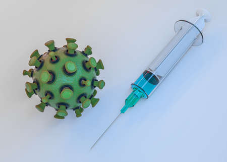 Concept of a vaccine in syringes that stops the virus. 3D illustrationの写真素材