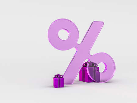 Gift box in purple paper isolated at white background. 3Dの写真素材