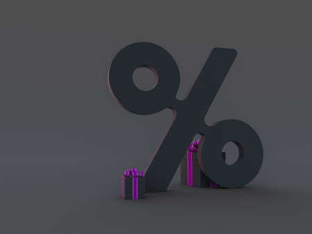 Gift box in purple paper isolated at black background. 3Dの写真素材