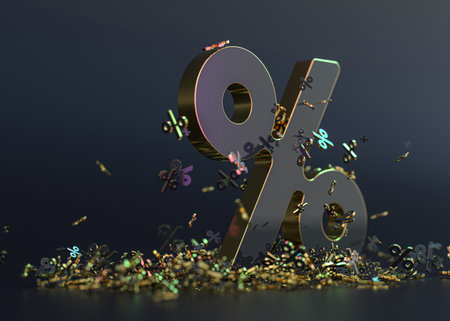 Seasonal sales background with black percent discount pattern. 3Dの写真素材