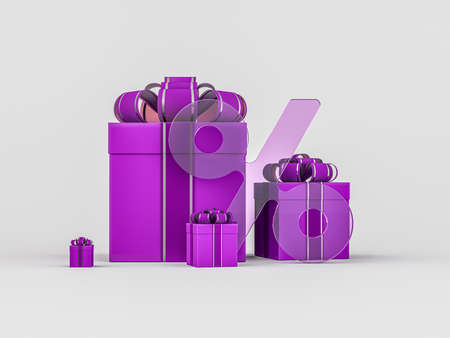Gift box in purple paper isolated at white background. 3Dの写真素材