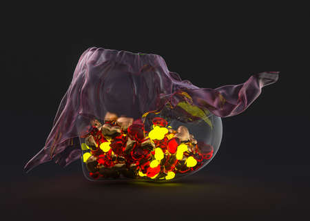 A vase in the shape of a heart under a cloth. 3Dの写真素材