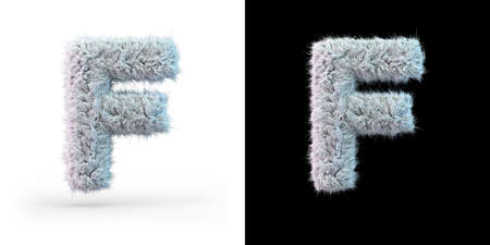 Capital letter F. Uppercase. White fluffy font on black and white background. 3Dの写真素材